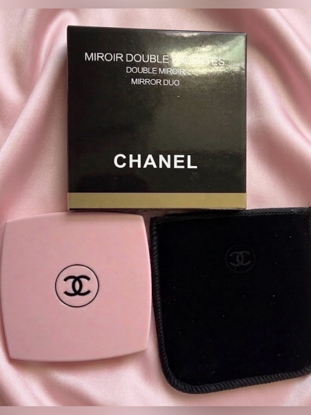 CHANEL Mirror Duo Pink Compact Mirror Duo with Velvet Dustbag